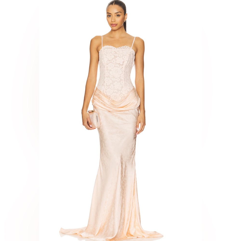 Karissa Gown in Peach Lace Dress